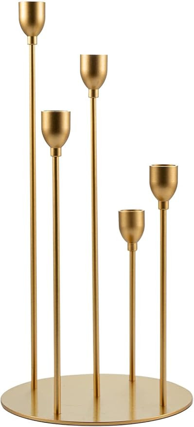 Gold 5 Arms Candelabra Taper Candle Holders for Table Centerpieces, Metal Candlestick Holder for ... | Amazon (US)