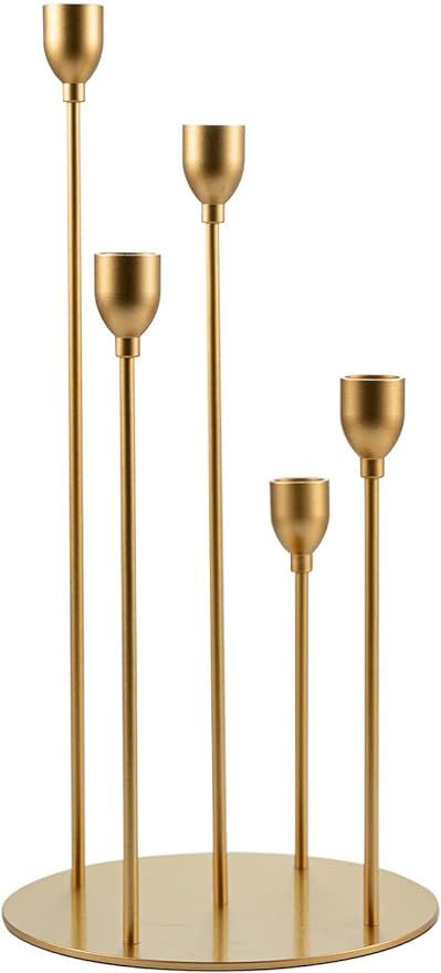 Gold 5 Arms Candelabra Taper Candle Holders for Table Centerpieces, Metal Candlestick Holder for ... | Amazon (US)