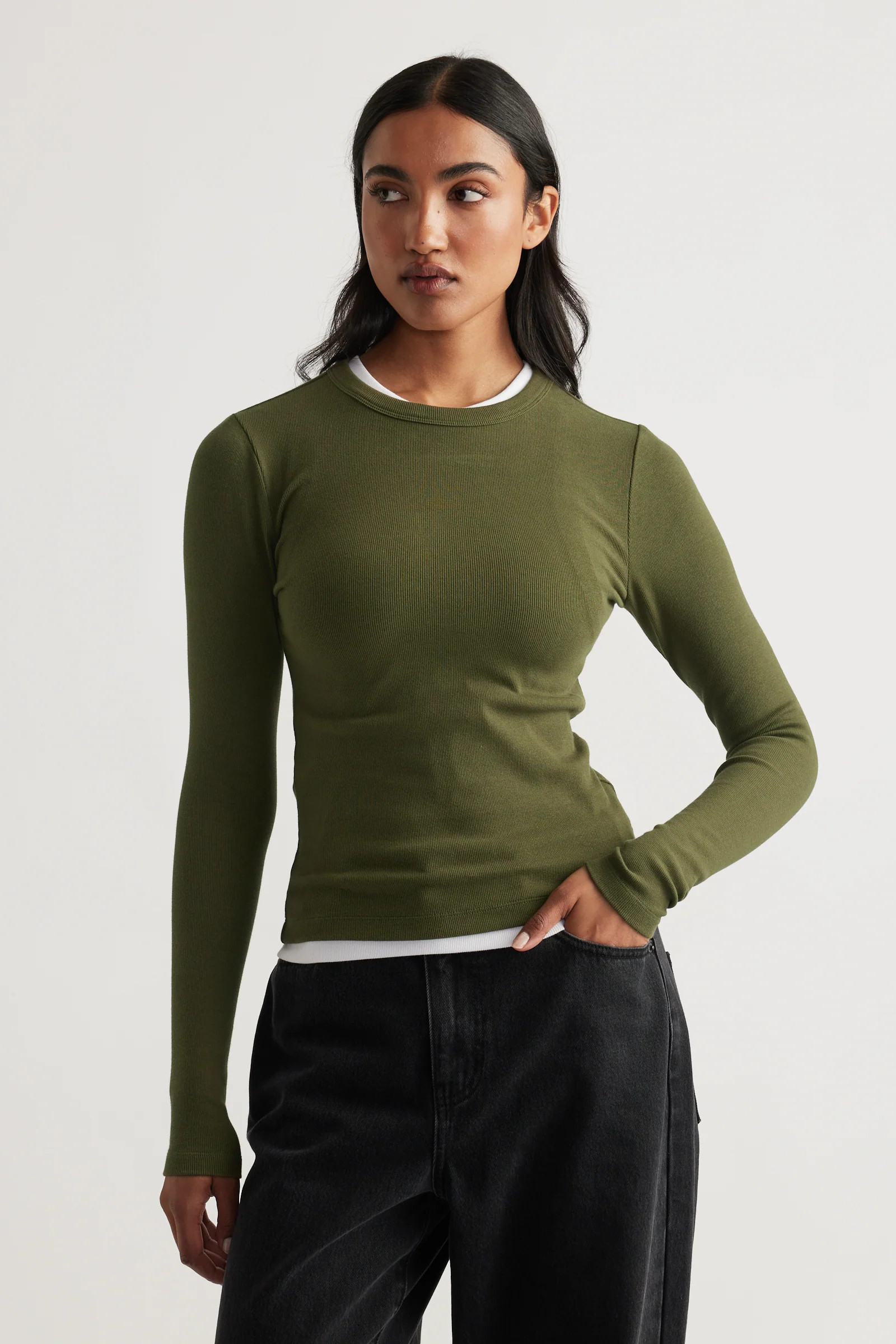 Charlotte Long Sleeve Top - Olive | DECJUBA