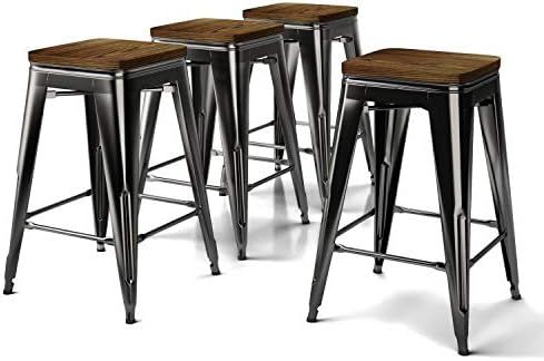 VIPEK Metal Bar Stool Counter Height Barstools with Solid Wood Seat Set of 4 Backless Stackable 2... | Amazon (US)