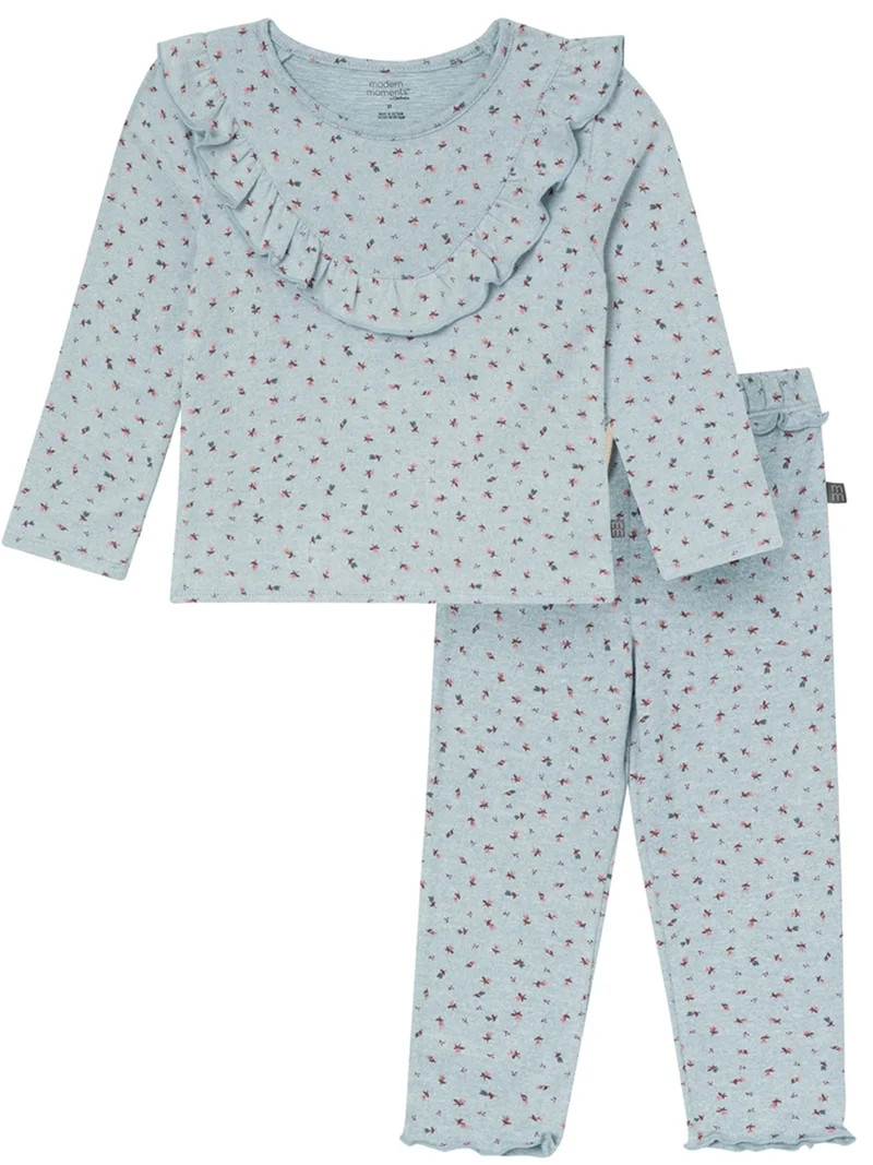 Modern Moments by Gerber Baby and Toddler Girl Ruffle Top and Legging Set, 2-Piece, Sizes 0/3 Mon... | Walmart (US)
