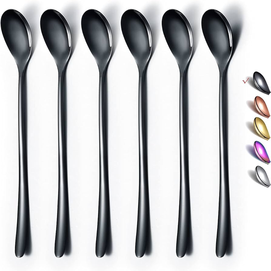 Black Long Handle Spoon, Coffee Stirrers, Premium Stainless Steel Ice Tea Spoons, Ice Cream Spoon... | Amazon (US)
