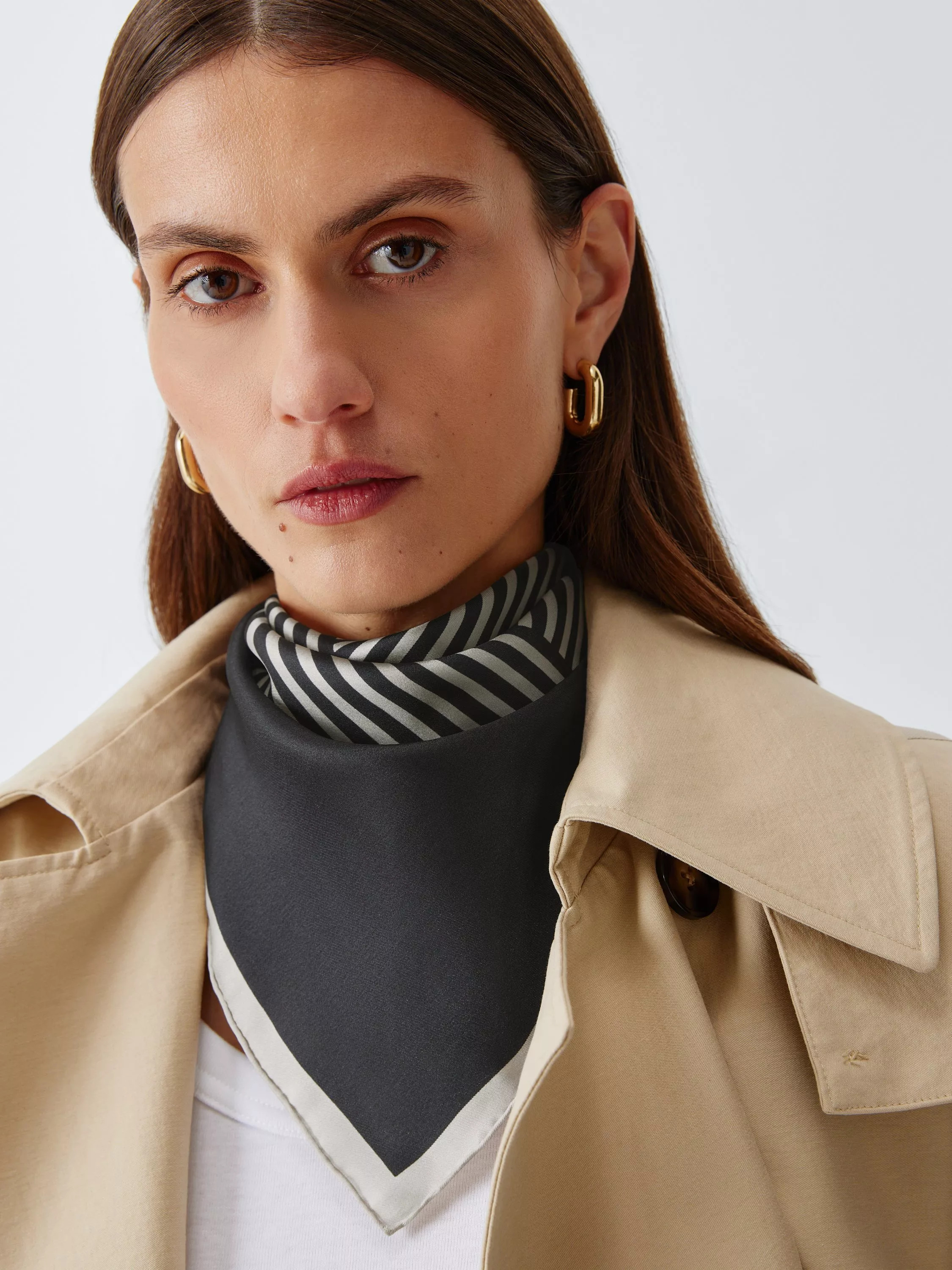 Vita Staggered Stripe Print Square Silk Scarf, Black/White | John Lewis (UK)