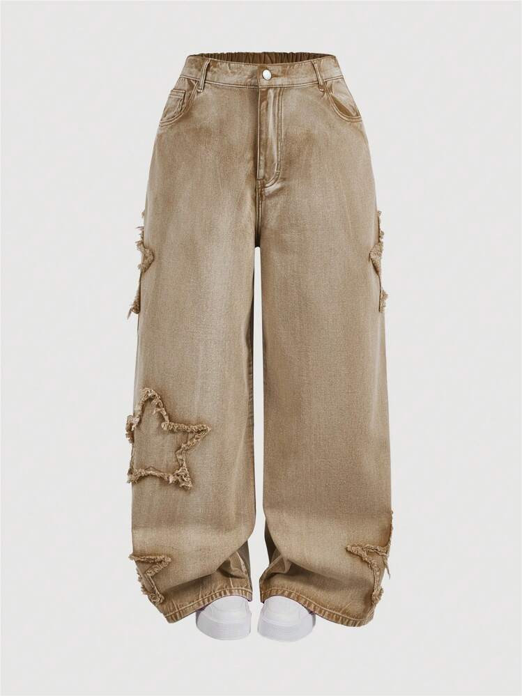 Tan baggy star jeans | SHEIN