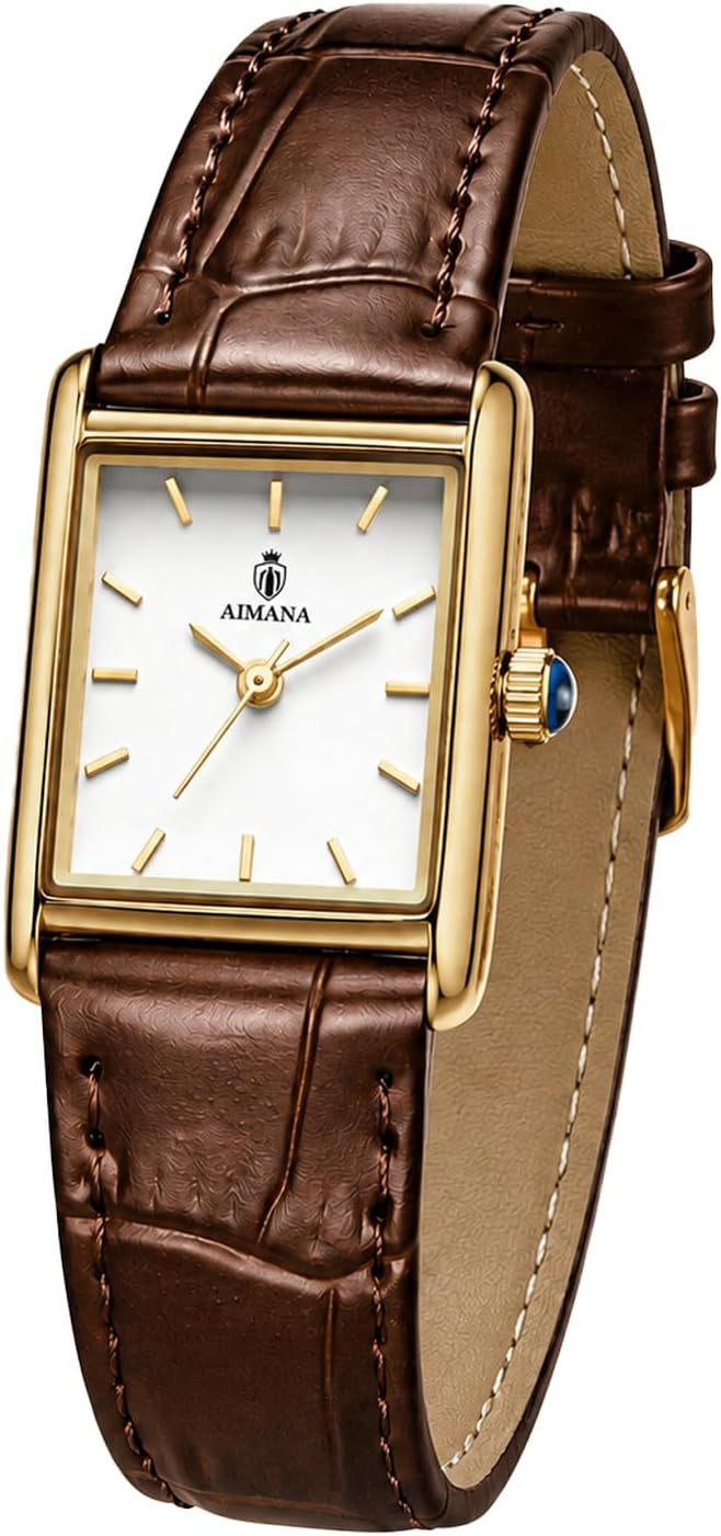 Gosasa Women's Rectangle Watch, Small Dainty Vintage Leather Strap Watch | Amazon (US)