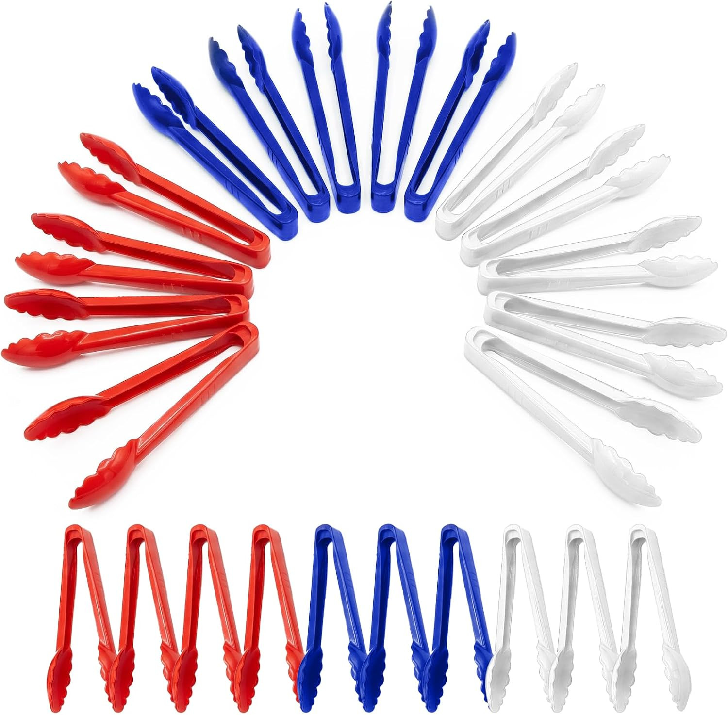 24 Pcs Red White and Blue Serving Tongs, 9 Inch 4th of july Plastic Kitchen Tongs for Food, Heavy... | Amazon (US)