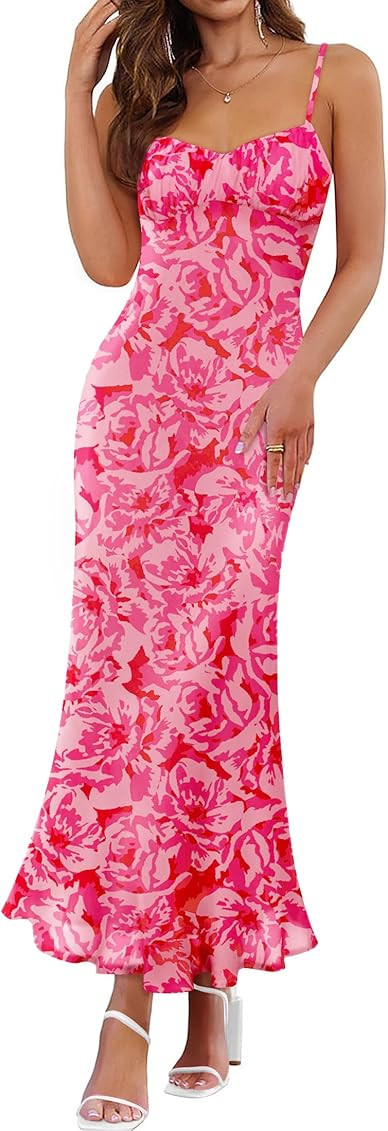 ZESICA Womens Summer Floral Spaghetti Straps Maxi Dress 2025 Sleeveless Square Neck Bodycon Beach... | Amazon (US)