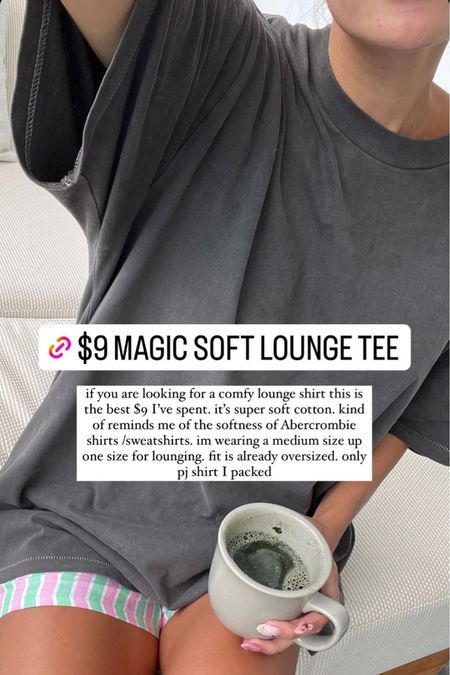 $9 magic soft lounge tee ✨ this tee is so so soft and the best lounge tee I’ve found! Super soft cotton. Reminds me of the soft Abercrombie sweatshirts I love 🫶🏼 I’m wearing size medium - size up one size for lounging, the fit is already oversized. Comes in 4 colors so I had to order more!

Comfy tee, comfy pajamas, girls boxers, oversized tee, casual outfit, comfy outfit, Walmart, lounge outfit, Christine Andrew 

#LTKstyletip #LTKfindsunder50