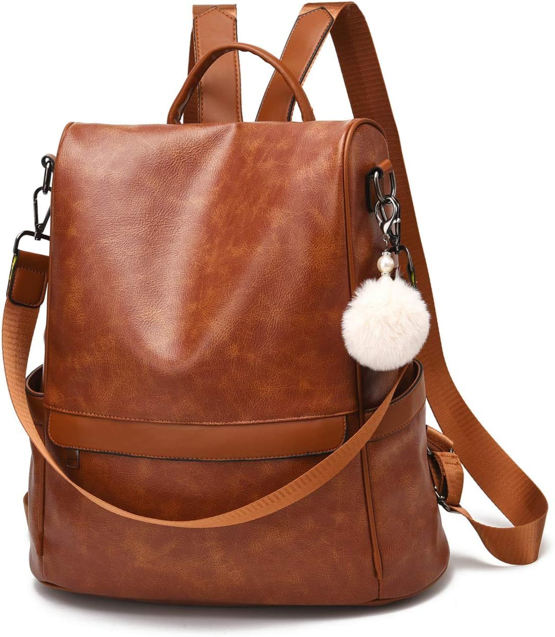 Women Backpack Purse PU Leather Anti-theft Casual Shoulder Bag Fashion Ladies Satchel Bags(Tan-La... | Amazon (US)