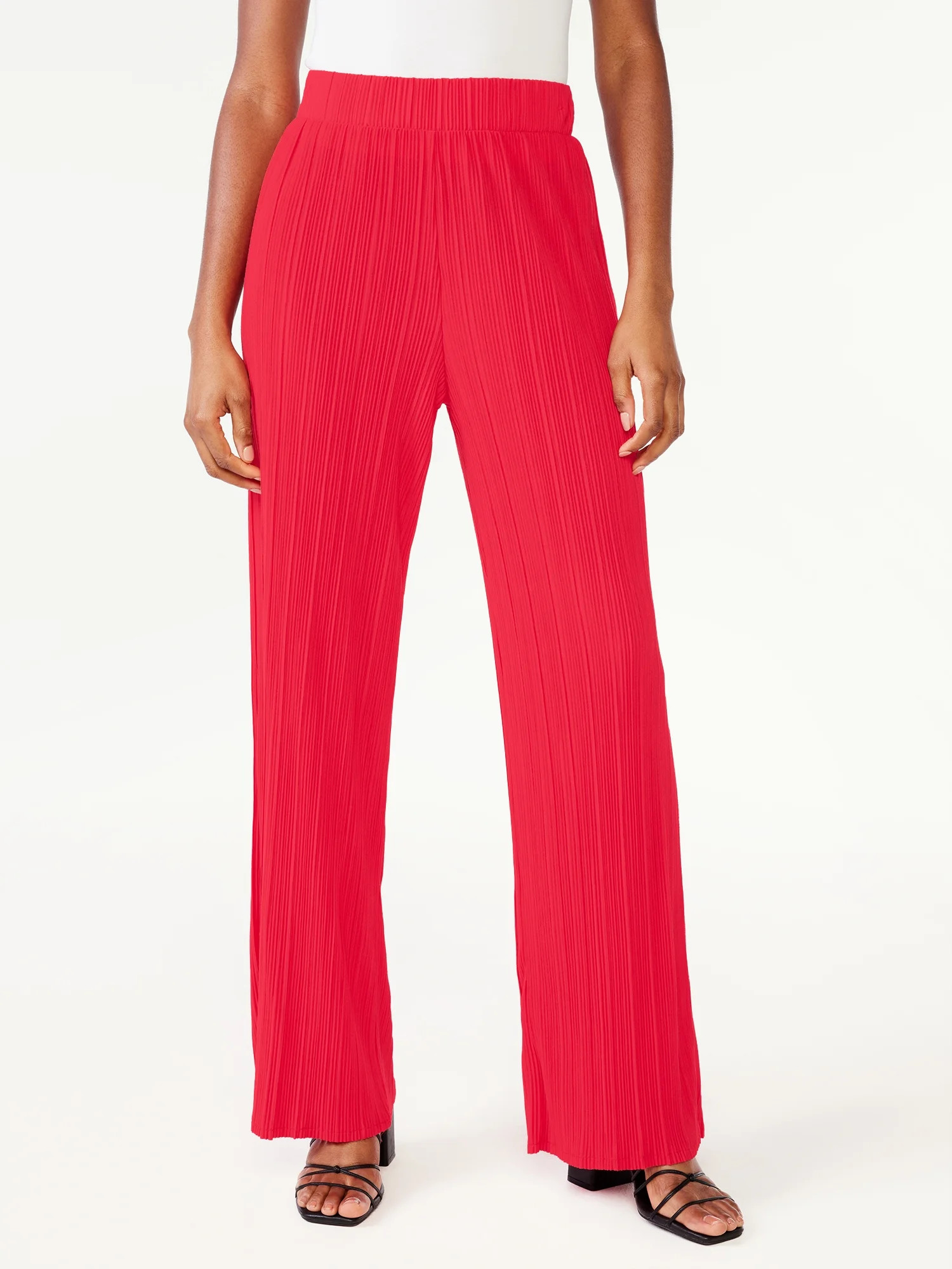 Scoop Women's Crinkle Knit Wide Leg Pants, Sizes XS-XXL | Walmart (US)