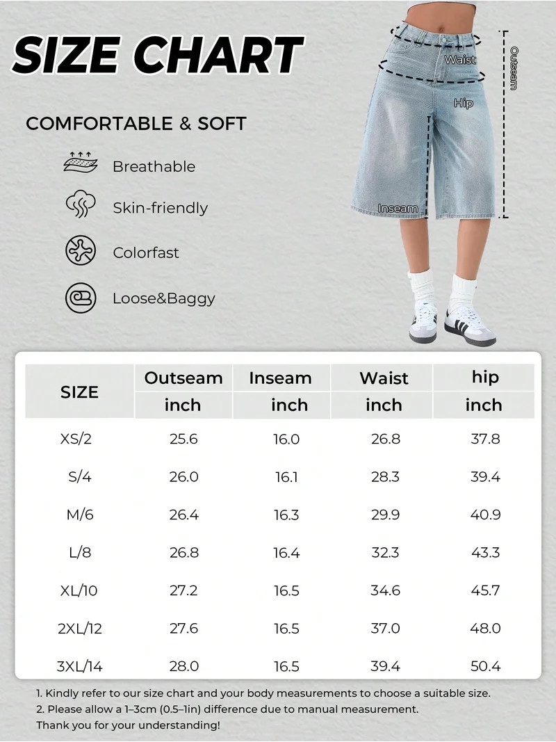 EMMIOL Women's Summer Trendy Baggy Denim Shorts Y2K Wide Leg Jean Jorts, Knee Length Loose Fit Je... | Walmart (US)