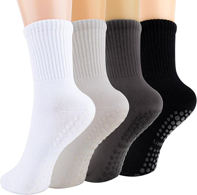 Pilates Yoga Socks with Grips for Women - Crew Length Ballet Barre Socks - Sticky Workout Hospita... | Amazon (US)