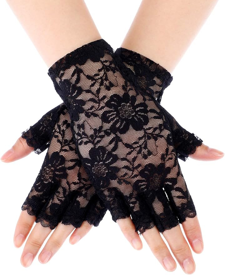 Women Short Lace Gloves Sunblock Fingerless Bridal Wrist Gloves Opera Evening Wedding Tea Party P... | Amazon (US)