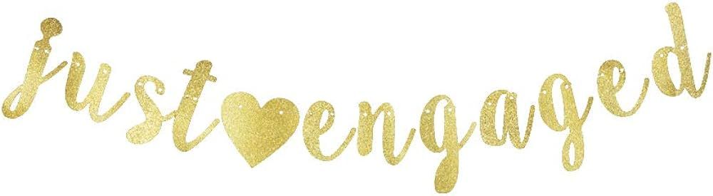 Just Engaged Banner, Engagement Party Gold Gliter Paper Sign Backdrops | Amazon (US)