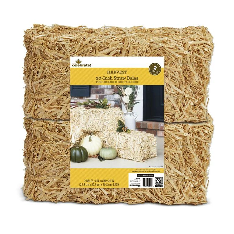Way to Celebrate Harvest Decorative 20 Inch Straw Bale, 2 Pack | Walmart (US)