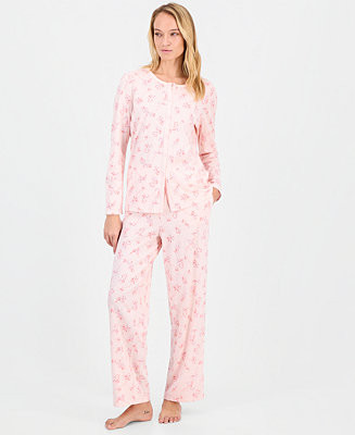 Women's Cotton Printed Button-Front Pajama Set | Macy's