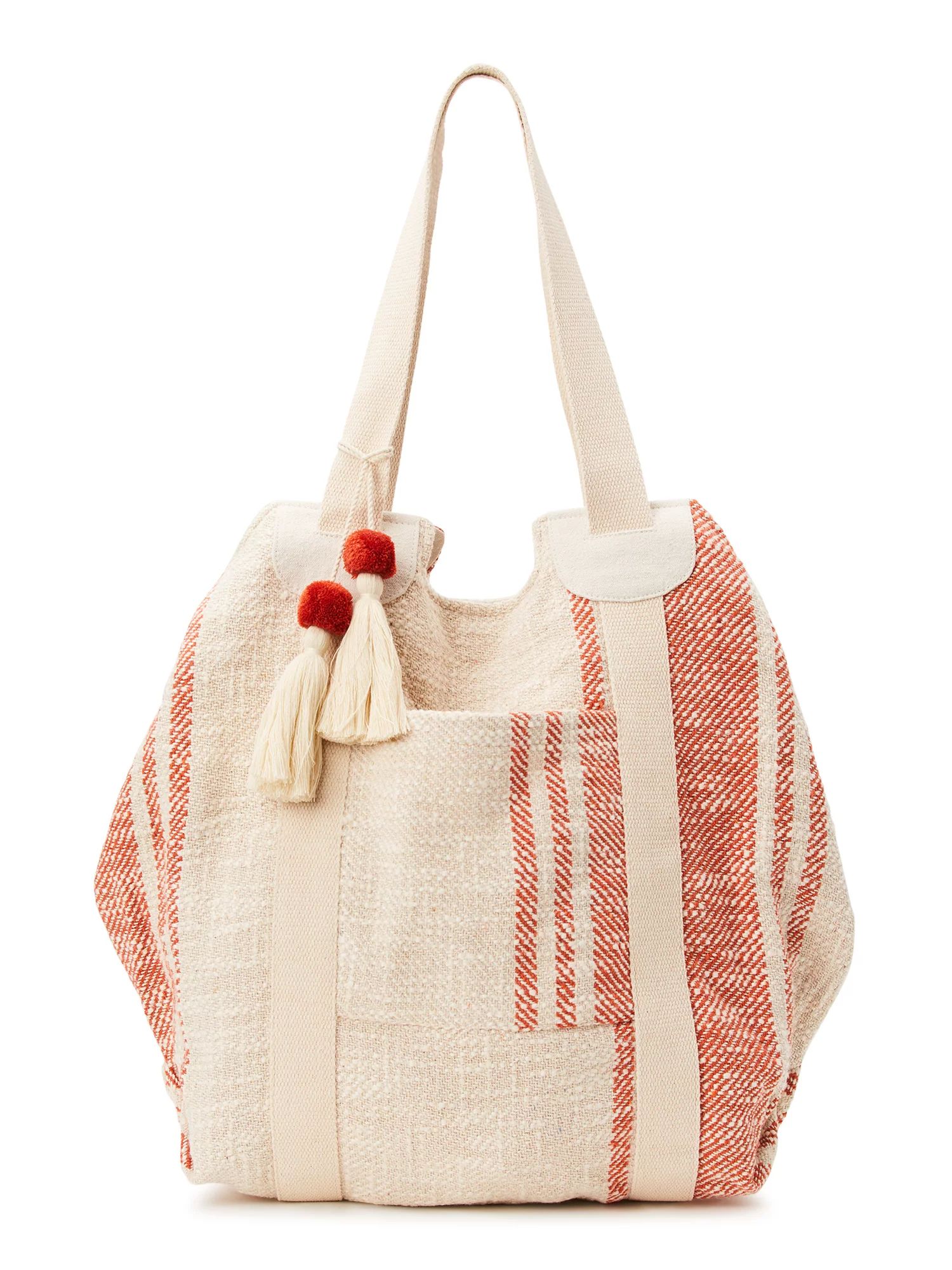 No Boundaries Women's Woven Beach Tote Handbag, Cream | Walmart (US)