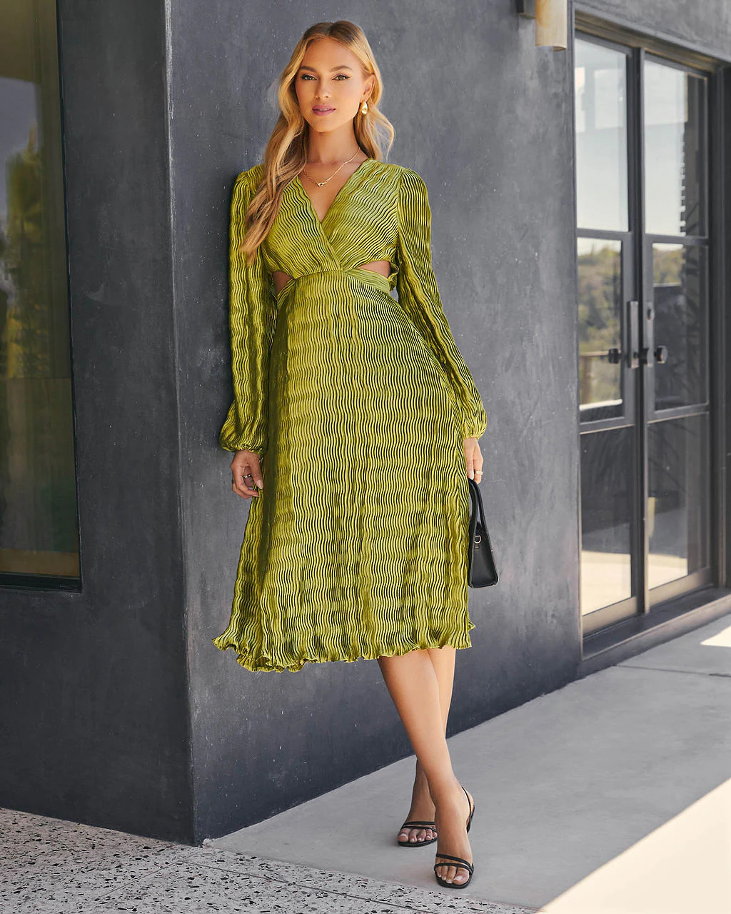 Lorraine Satin Cutout Plisse Midi Dress | VICI