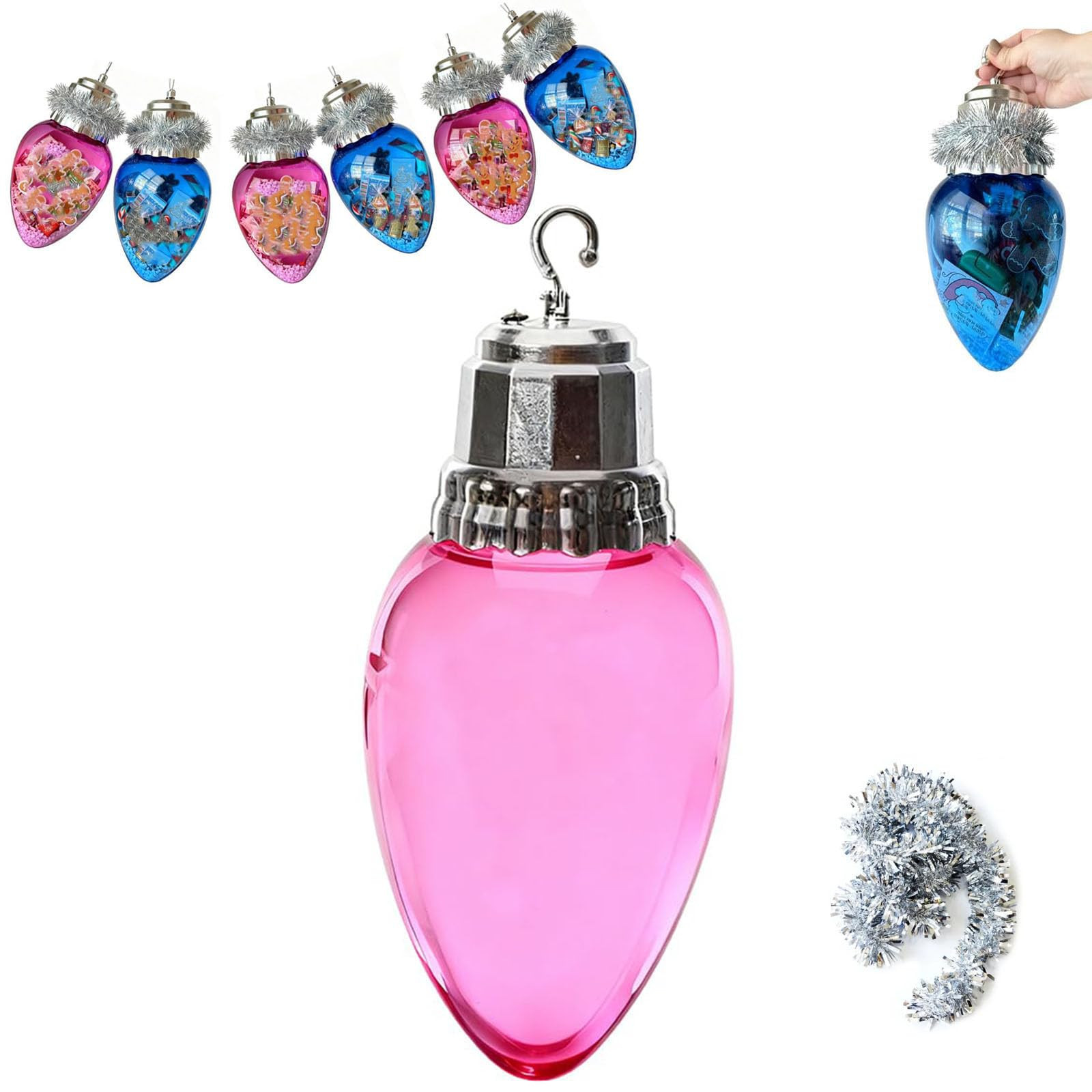 Fillable Jumbo Christmas Light Ornament, Giant Plastic Fillable Christmas Light Bulb Shape with S... | Amazon (US)