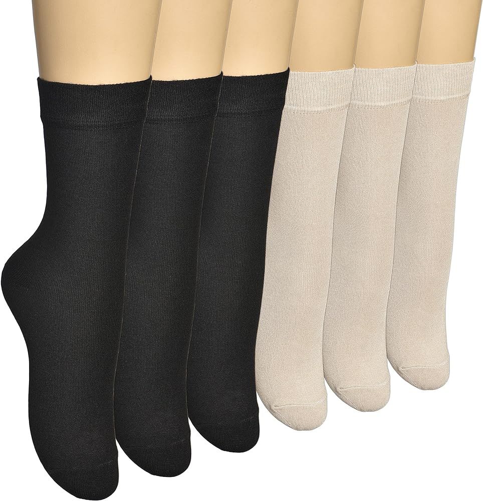ELYFER Women's Thin Bamboo Dress Socks - Casual Color Crew Socks, Comfort Seam | Amazon (US)