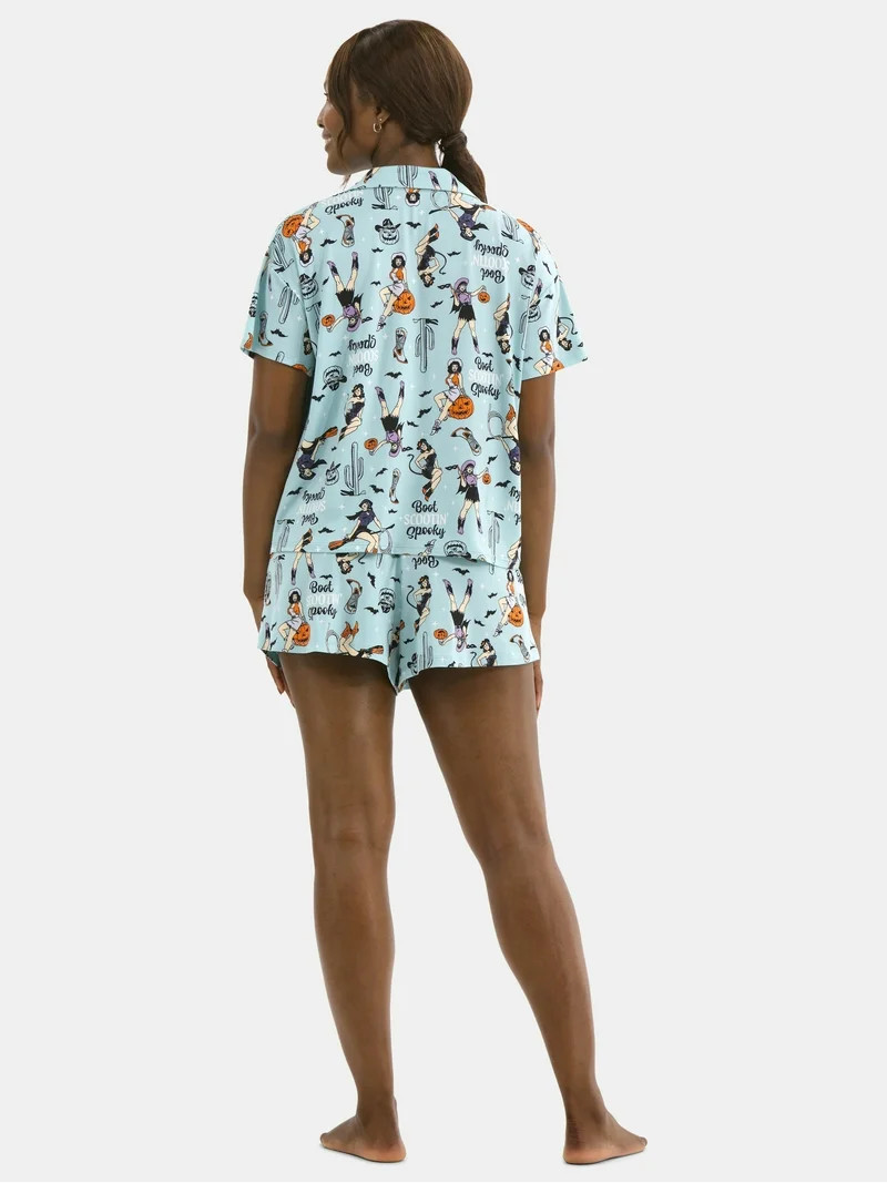 Halloween Women’s Printed Notched Top and Shorts Pajama Set from Way to Celebrate, 2-Piece, Siz... | Walmart (US)