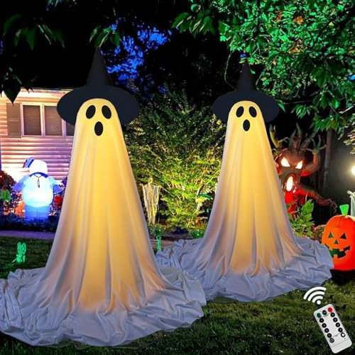 2Packs Halloween Decorations Outdoor, Ghost Decor with Remote Control LED Lights, Halloween Hanging Light Up Ghosts Decorations for Indoor Outdoor Front Yard Patio Lawn Garden Party Decor | Amazon (US)