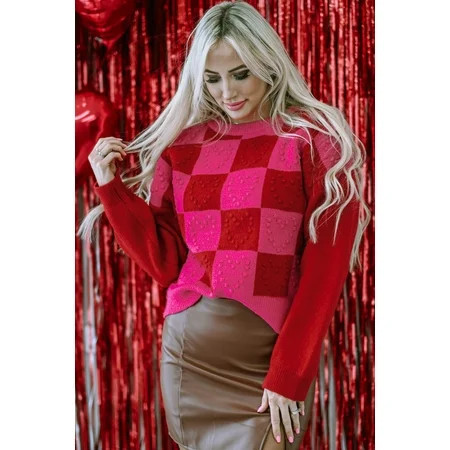 Redhotype Chic Heart Checkered Sweater - Soft & Cozy, Multicolor, Long Sleeve | Walmart (US)
