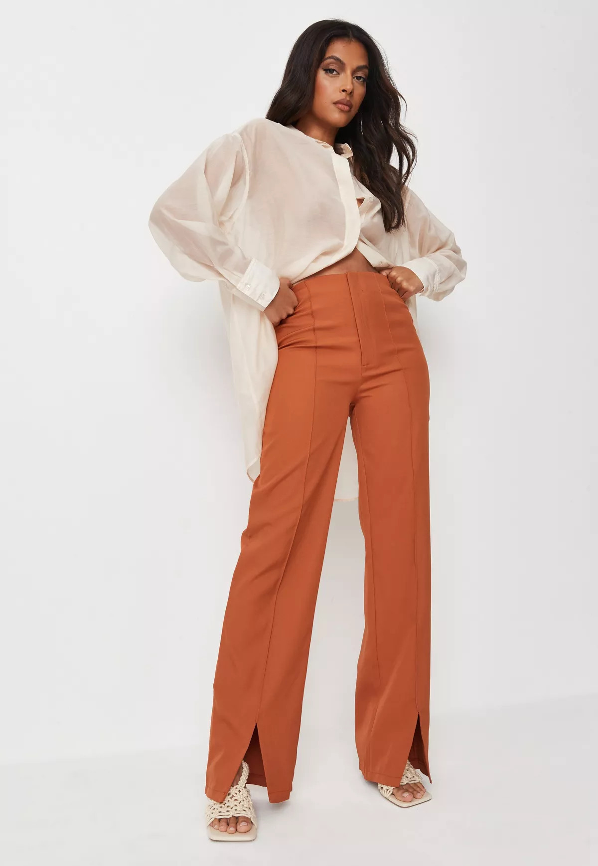 Rust Split Front Oversized Pants | Missguided (US & CA)