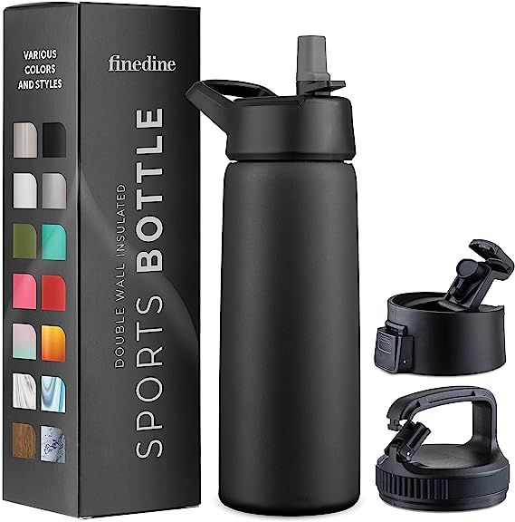 FineDine Insulated Water Bottles with Straw - 25 Oz Stainless Steel Metal Water Bottle W/ 3 Lids ... | Amazon (US)