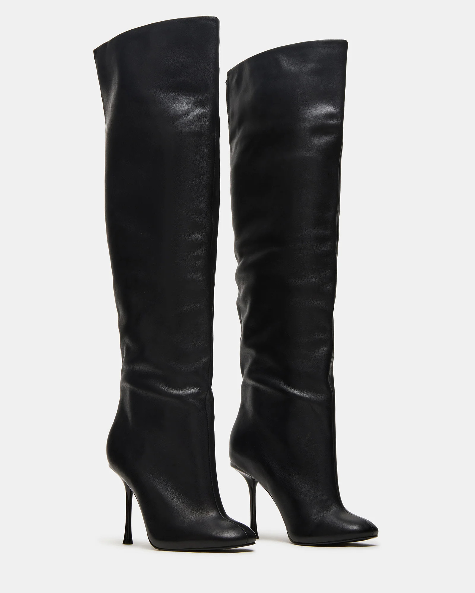 ALLURING Black Leather Over-The-Knee Square-Toe Heeled Women's Boot | Steve Madden (US)