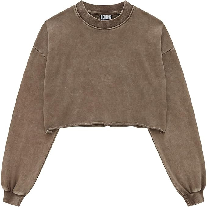 Women 's Oversized Washed Cropped Sweatshirts Casual Long Sleeve Crewneck Loose Solid Y2K Pullove... | Amazon (US)
