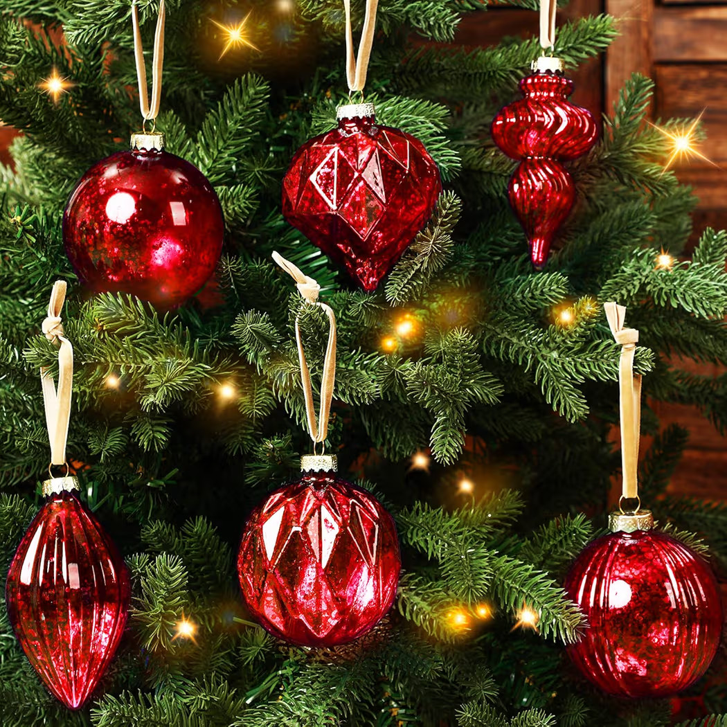 Civaner Set of 6 Red Mercury Glass Christmas Ornaments Large Hanging Mercury Glass Balls Finials ... | Amazon (US)