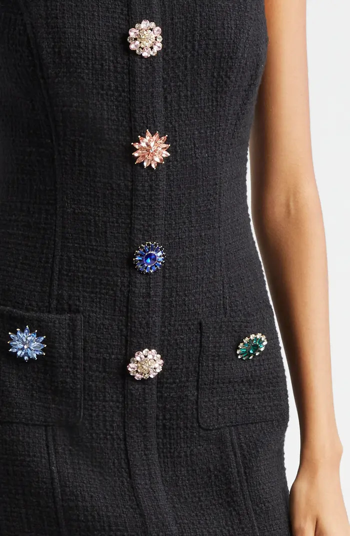 Randi Crystal Button Cotton Tweed Sheath Dress | Nordstrom