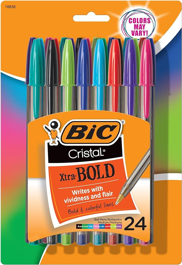 BIC Cristal Xtra Bold Ballpoint Pens, Bold Point (1.6mm) For Vivid And Dramatic Lines, Assorted C... | Amazon (US)
