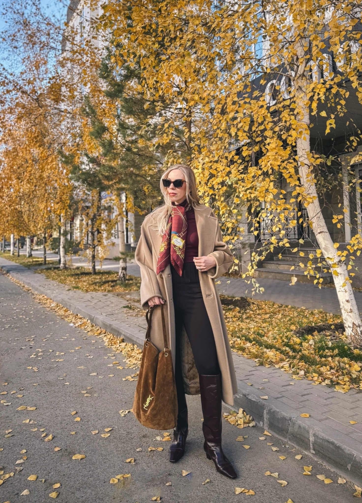 Classic fall style, camel coat outfit, burgundy boots, silk scarf fall outfit

#LTKSeasonal #LTKOver40 #LTKSaleAlert