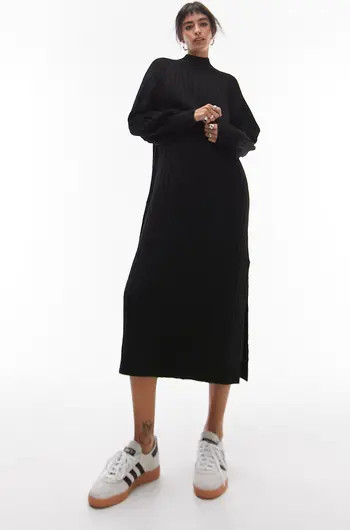 Mock Neck Long Sleeve Wide Rib Midi Sweater Dress | Nordstrom