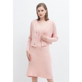 Knitted Sleeveless Dress and Crop Cardigan Set in Pink | Chicwish