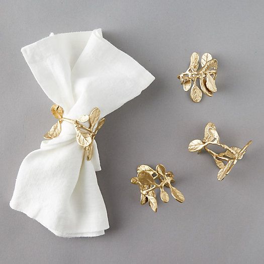 Budding Leaf Brass Napkin Ring Set | Terrain