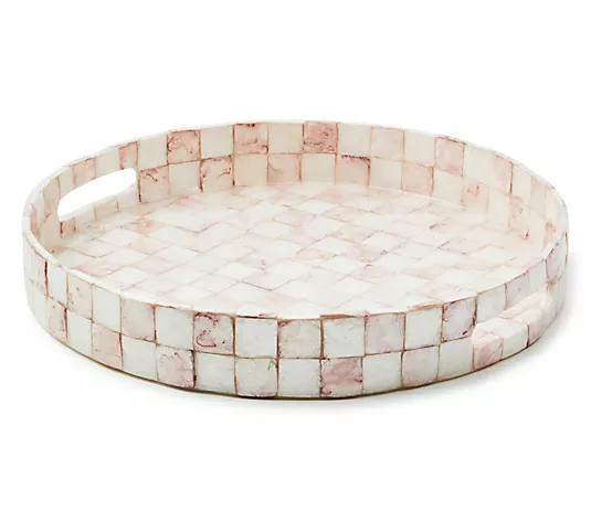MacKenzie-Childs Rosy Check Capiz Round Tray | QVC