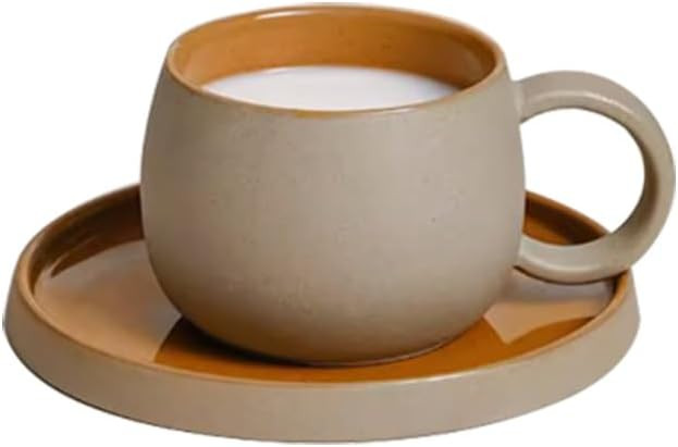 Colias Wing 8 Oz Ceramic Cup Coffee Mug Travel Mug with Saucer-Light Grey&Brown | Amazon (US)