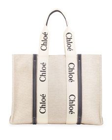 Chloe Woody Large Logo Canvas Shopper Tote Bag | Neiman Marcus