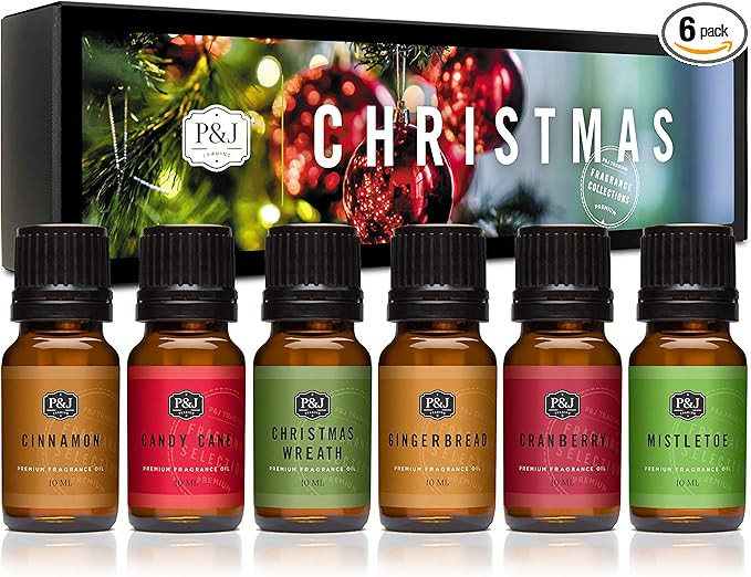 P&J Fragrance Oil Christmas Set | Christmas Wreath, Mistletoe, Candy Cane, Gingerbread, Cinnamon,... | Amazon (US)