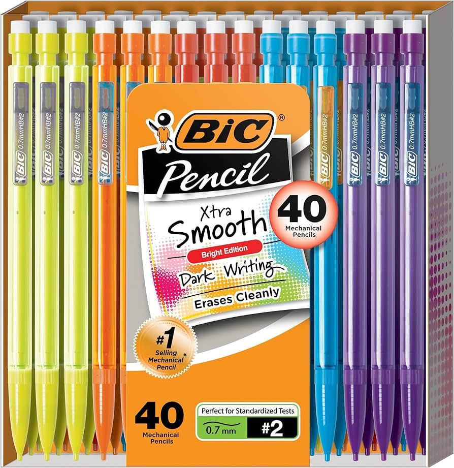 BIC Xtra-Smooth Mechanical Pencils with Erasers (MPCE40-BLK), Bright Edition Medium Point (0.7mm)... | Amazon (US)