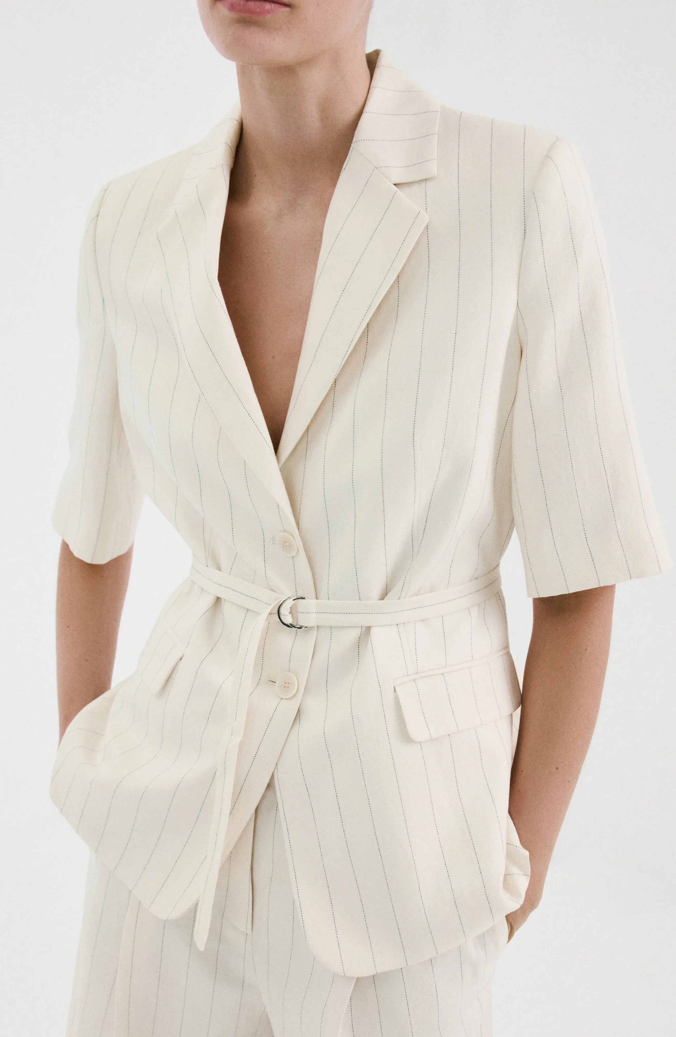 MANGO Argelia Belted Short Sleeve Blazer (Women) | Nordstrom | Nordstrom