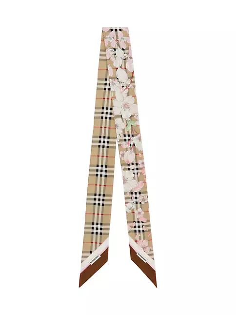 Floral Check Print Silk Skinny Scarf | Saks Fifth Avenue