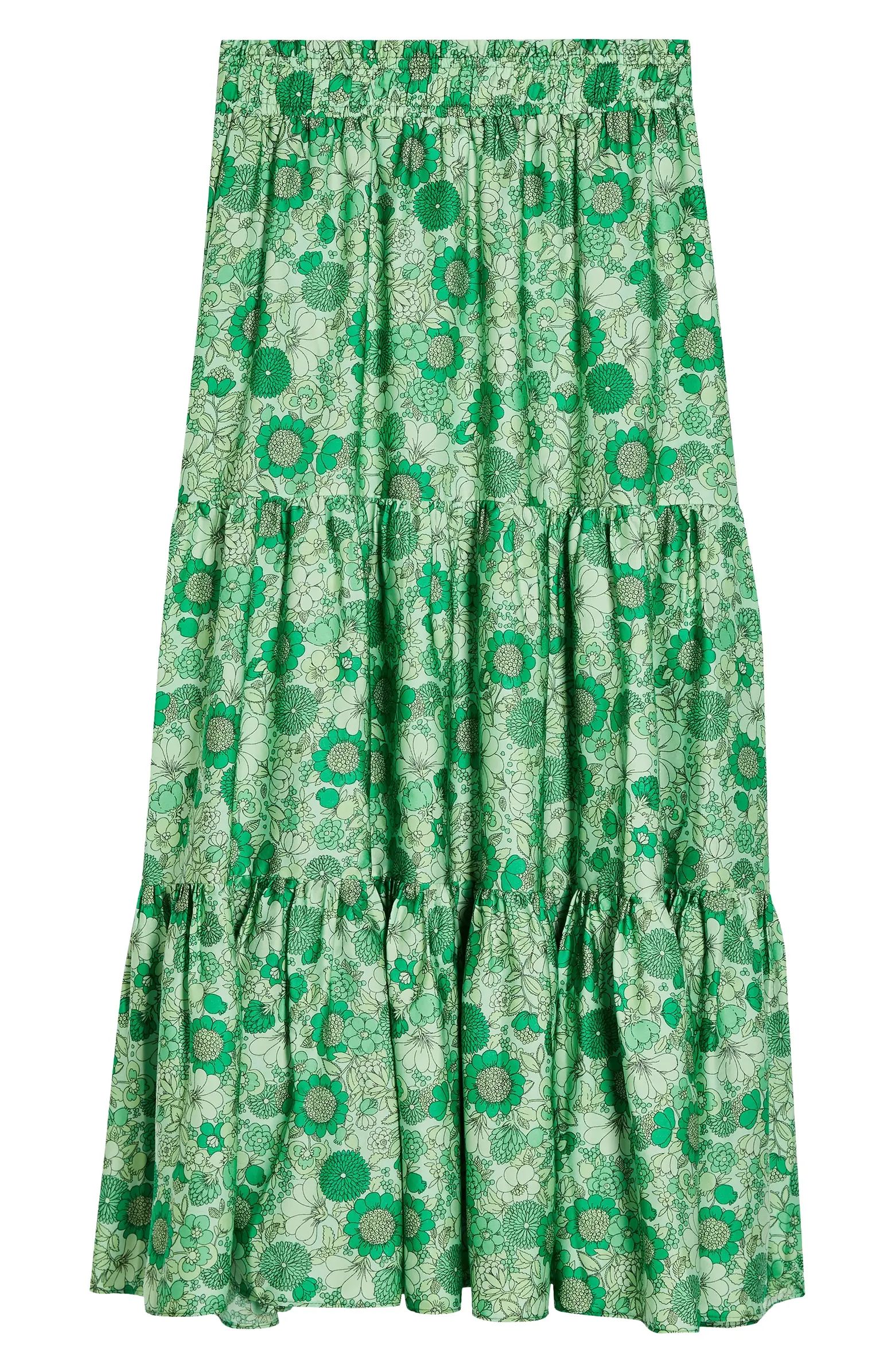 '70s Floral Tiered Midi Skirt | Nordstrom