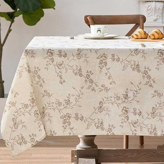 jinchan Rectangle Tablecloth - 52 x 52 Inch - Beige Linen Table Cloth - Farmhouse Floral Print Wa... | Amazon (US)