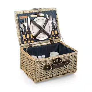Picnic Time Catalina Brown Natural Wood Picnic Basket 140-10-321-000-0 - The Home Depot | The Home Depot