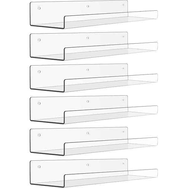 upsimples 8 Pack Acrylic Shelves for Wall Storage, 15" Floating Bookshelves for Kids, Display Shelf Organizer for Bathroom, Bedroom, Living Room, Kitchen, Room Decor, Clear | Amazon (US)