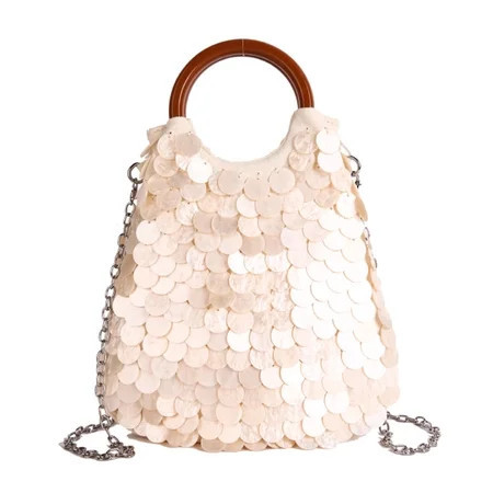 Daily Clutch Handbag Lightweight Handmade Natural Seashell Purse with Handle Detachable Shoulder Strap for Women Beach Party Vacation (S) | Walmart (US)